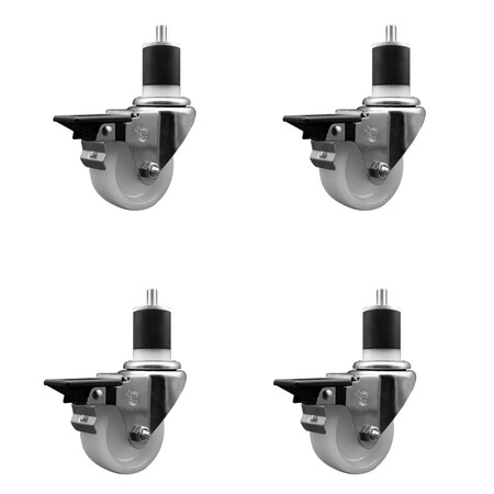 Service Caster 3'' Nylon Swivel 1-7/8'' Expanding Stem Caster Set with Brake, 4PK SCC-EX20S314-NYS-PLB-178-4